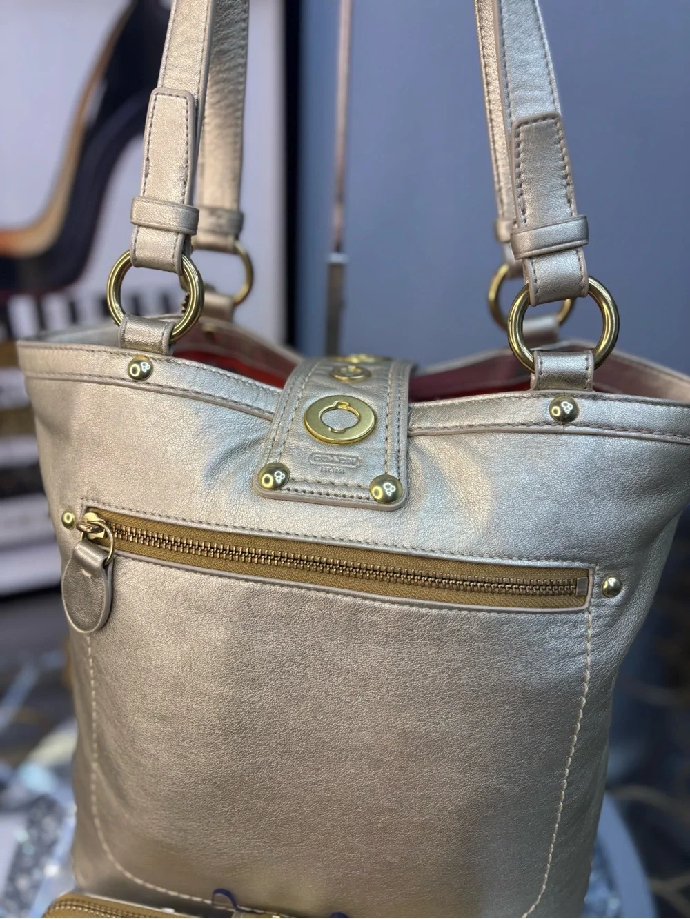 Coach 2009 Lily Legacy Metallic Gold Shoulder Bag w/matching wallet NWOT